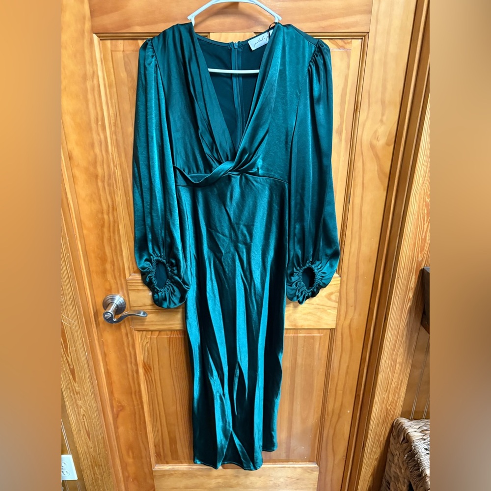 Petal & Pup Deep Green Satin Dress